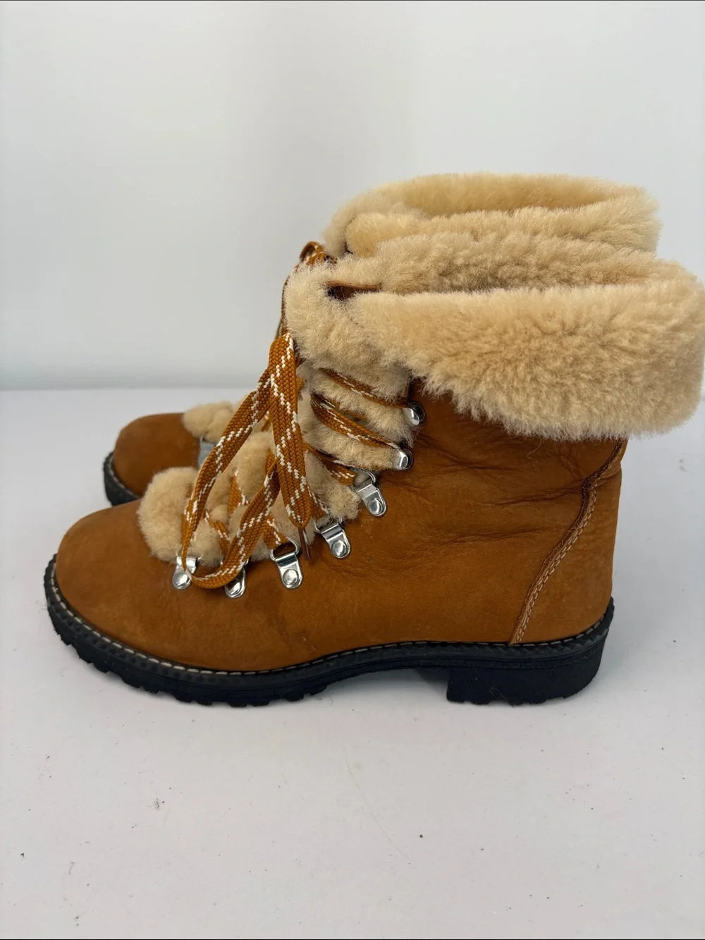 🪃 j.Crew, brown suede and shearling hiking boots